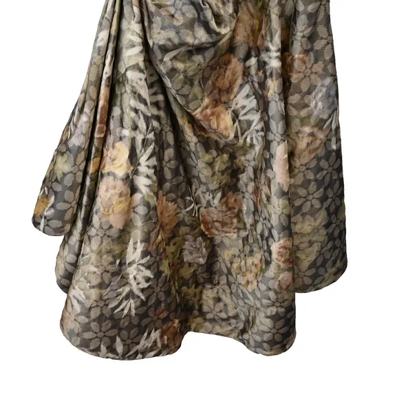 Oscar De La Renta Maxi Gown Size 14 Green Floral Silk Long Sleeve Evening Dress - Picture 7 of 10